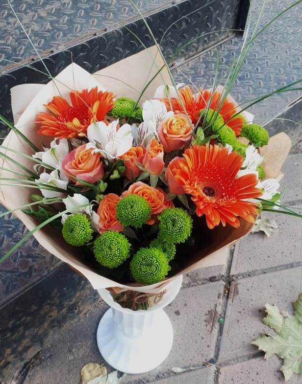 Букет цветов из: Герберы, Хризантемы, Альстромерии и Розы в Каладжинской
