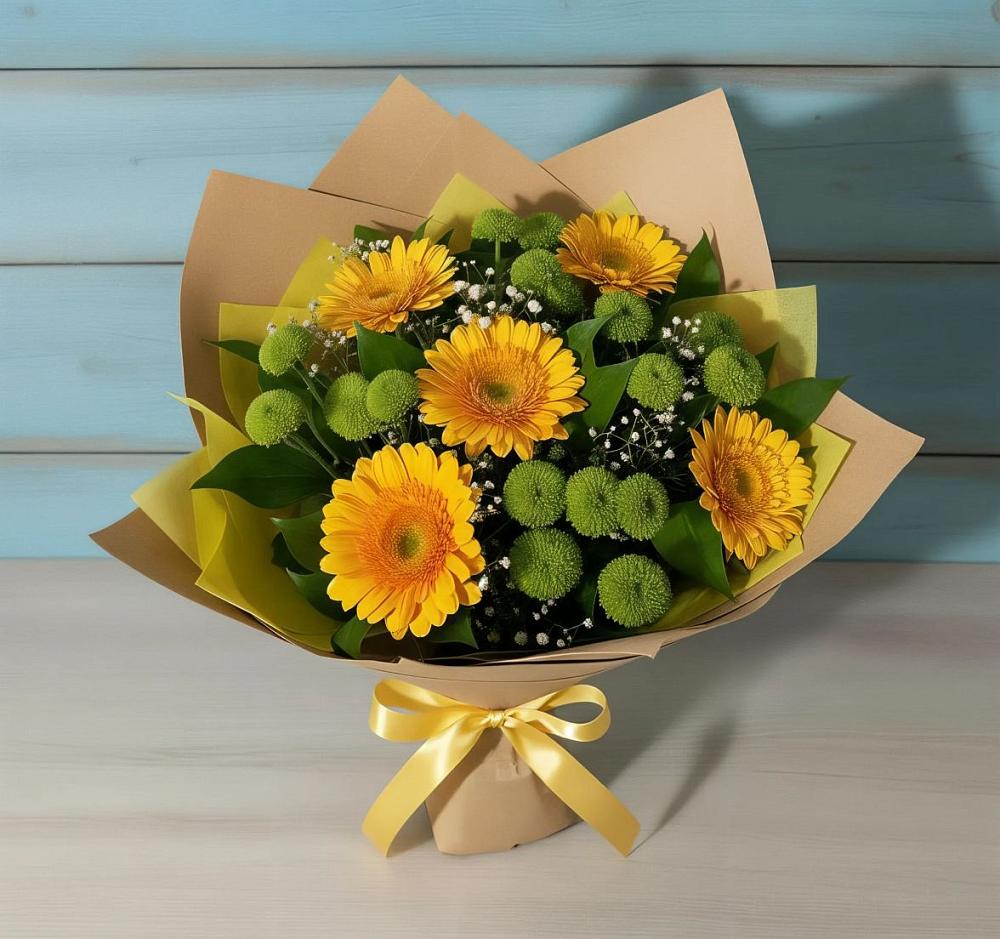 Букет цветов из: Герберы и Хризантемы в Каладжинской