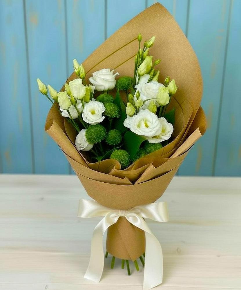 Букет цветов из: Хризантемы и Лизиантусы в Каладжинской