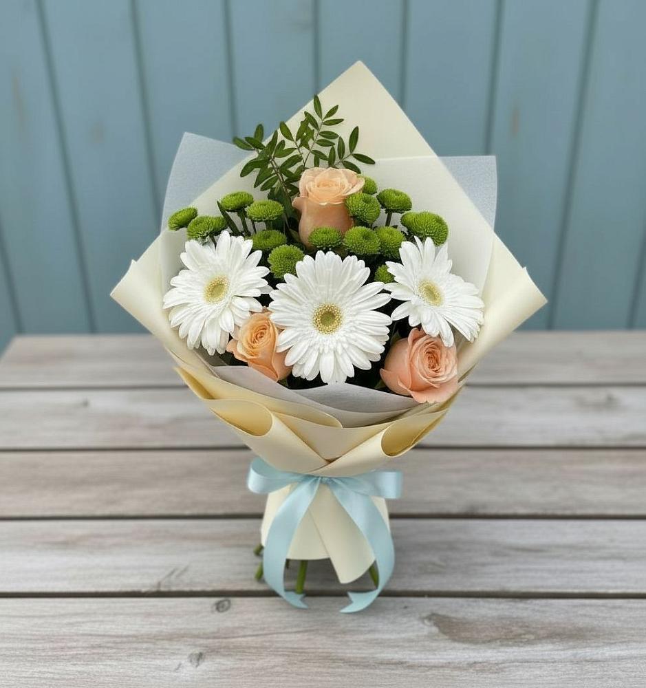 Букет цветов из: Герберы, Розы и Хризантемы в Каладжинской