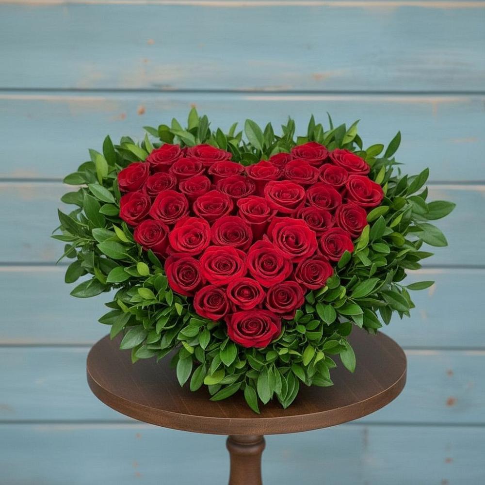 Цветочная композиция из Розы в виде сердца в Каладжинской