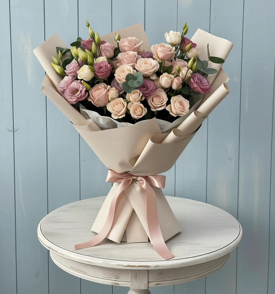 Букет цветов из: Розы и Лизиантусы в Каладжинской