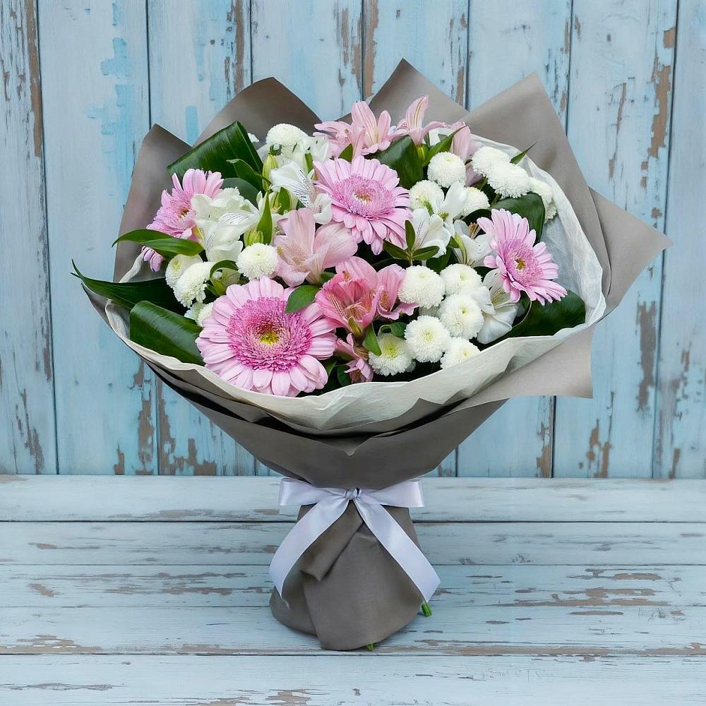 Букет цветов из: Герберы, Альстромерии и Хризантемы в Каладжинской