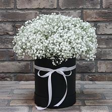 Цветочная композиция из Гипсофила в шляпной коробке в Каладжинской